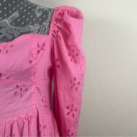 ASOS DESIGN Long Sleeve Broderie Tiered Eyelet Mini Skater Dress Women’s 14 - Picture 4 of 13